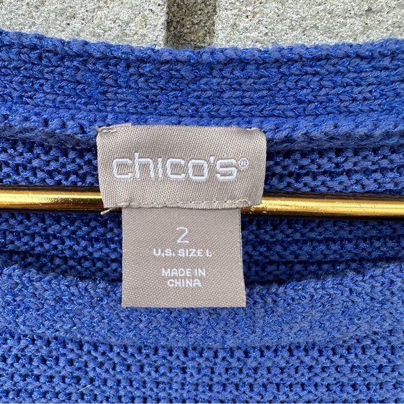 Chico’s Striped Textured Pullover Sweater Blue Tan White - Picture 7 of 10